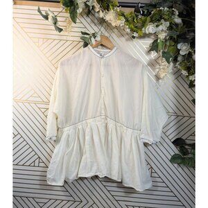 MA DAINTY Women's Blouse White With Black Trim Puff Sleeve Tie Back Size 8